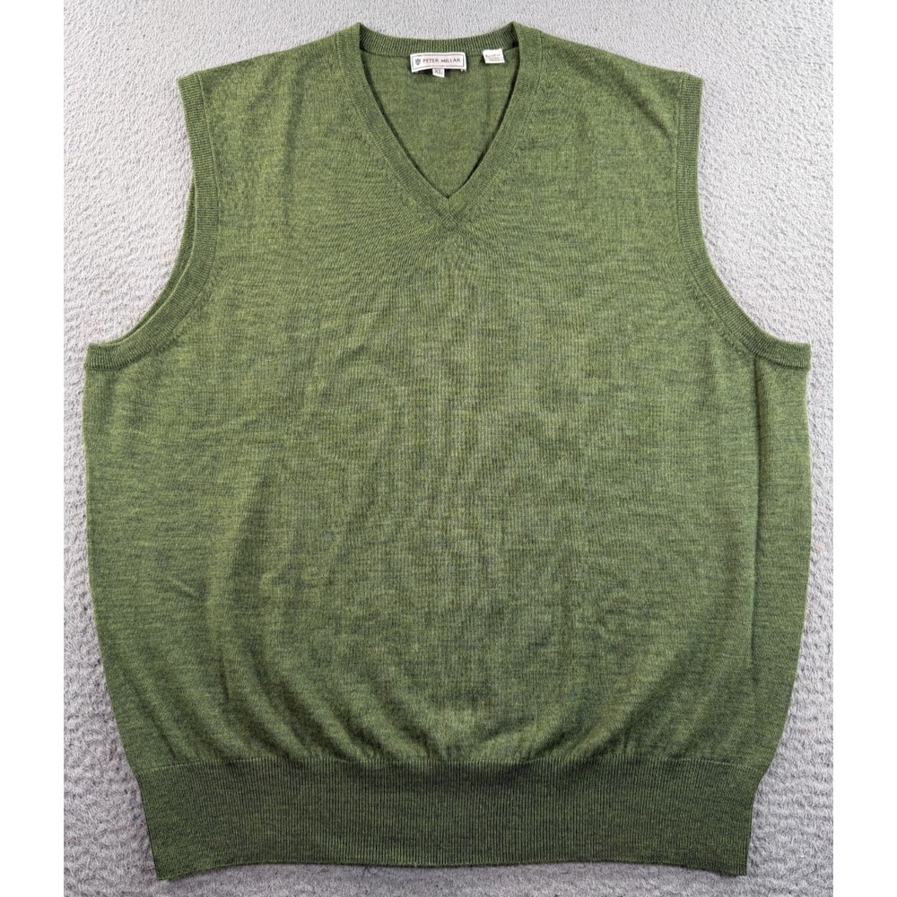 Peter Millar Sweater Vest Mens XL Merino Wool Green Pullover‎ V Neck Preppy Golf